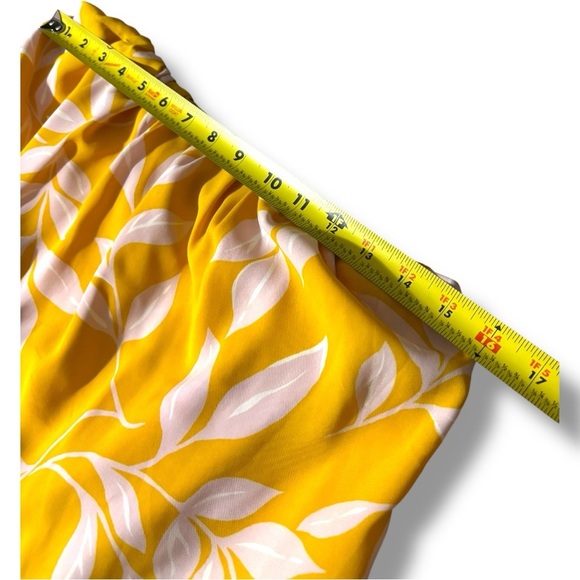 Tyche Bright Yellow with White Leaf Pattern Cinched Waist Strapless Maxi Dress - Picture 10 of 16